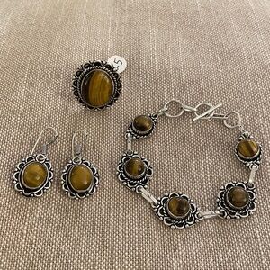 Sterling Silver Tiger’s Eye Jewelry Set